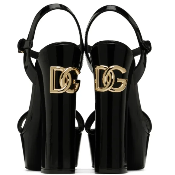 Dolce and Gabbana Polished Calfskin Platform Sandals - Picture 1 of 4
